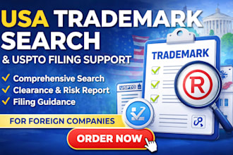 conduct USA trademark search, upsto clearance, support for foreign companies