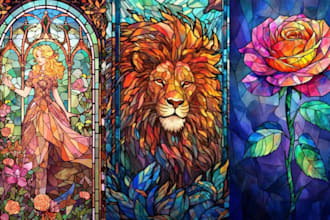 draw custom stained glass art or fantasy logo modern mosaic stained glass art