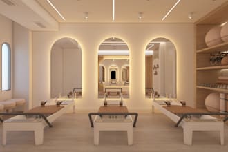 design your pilates studio with 2d plan and 5 3d renders