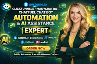 systeme io,clickfunnels manychat bot,chatfuel chat bot automation,ai assistance