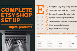 set up your etsy shop with optimized SEO and listings, etsy shop setup