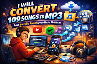 convert 100 songs to mp3 from youtube, spotify, or any music platform