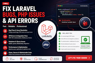 fix laravel bugs, PHP issues and API errors