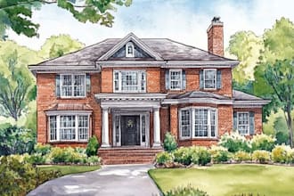 create house and building photo into watercolor art