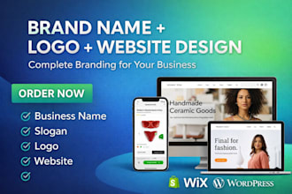 create brand name, business name, slogan, logo and website design
