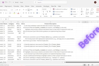 do excel data cleaning, formatting, dashboard and CSV file split or merge