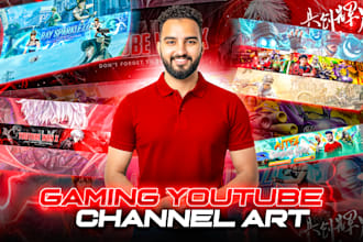 design a professional gaming youtube banner and cinematic channel art