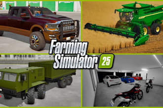design 3d farming simulator ready for game, military vehicle, excavato