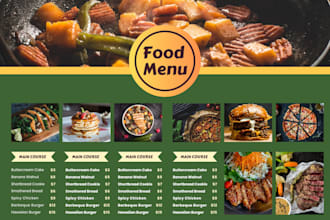 design amazing editable food restaurant menu,  animated food menu