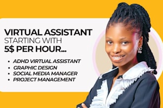personal creative virtual assistant social media manager and marketing, adhd VA