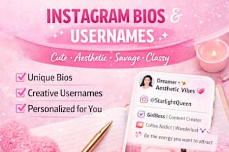 write aesthetic instagram bio, captions and usernames