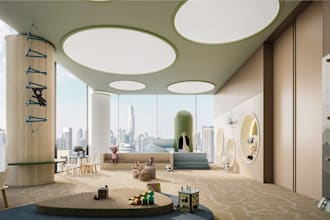 design realistic 3d interior rendering for kids room playroom nursery play area
