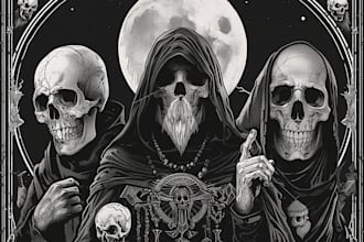 draw black, doom, death and occult illustration for band