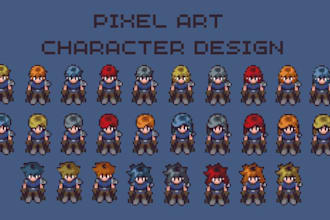 create pixel art character design, pixel animation, rpg, pixel sprite sheet