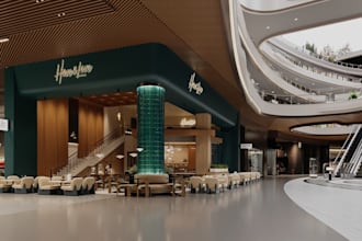restyle unique restaurant interior, food court design, boutique lounge rendering
