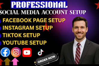 do social media setup facebook page setup instagram setup tiktok setup youtube