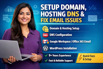 setup your domain, hosting, dns and fix email issues