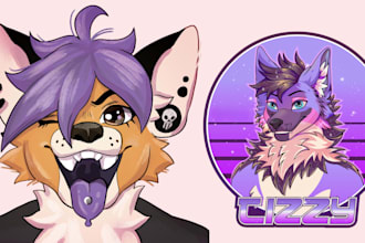 draw furry art headshot, furry pfp, furry icon, furry icon, furry fursona oc ych