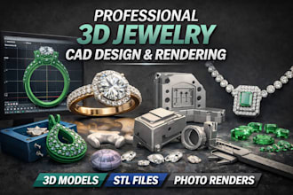 do custom 3d jewelry cad designs for jewelry rendering, rhino and 3d printing