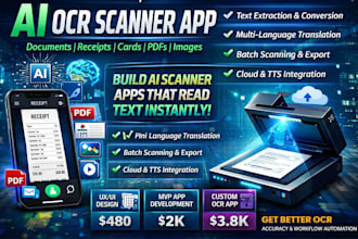 develop ai ocr scanner app for documents, receipts, cards, pdf, image scanning