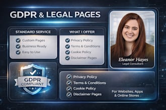 draft gdpr privacy policy, terms and conditions, cookie policy, disclaimer pages