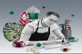 luxury jewelry collage illustration for branding, ads and social media promotion