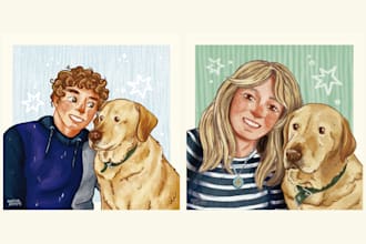draw a cartoonish portrait of you and your pet