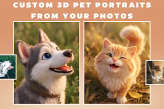 a cute pixar style 3d pet portrait from your photo