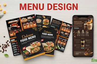 design professional and modern print menus for the restaurants and cafes