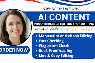 proofread, fact check rewrite your manuscript humanize ai ebook plagiarism check