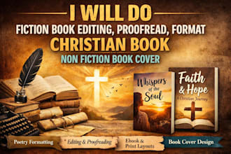 do fiction book editing, proofread, format christian book non fiction book cover