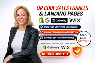 make qrcode website landing page sales funnel in kajabi, clickfunnels, wix, ghl