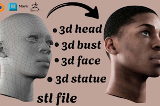 sculpt realistic 3d head, face, 3d bust model,3d statue, stl file, 3d printing