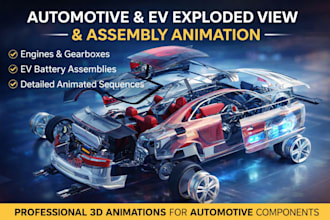 create automotive and ev exploded view 3d animation with assembly sequences
