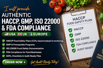 create audit ready haccp plan, food safety, gmp, iso 22000 and fda compliance