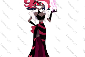 fullbody illustrations in the style of hazbin hotel
