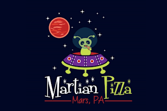 design artwork martian pizza alien character logo