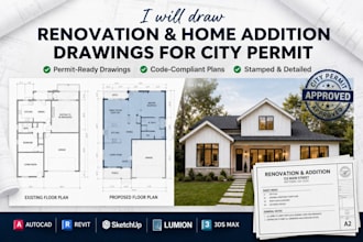 draw renovation and home addition drawing for city permit