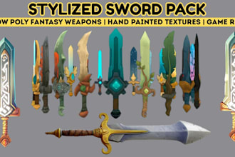 create stylized 3d sword game assets, game weapon, cartoon sword, rpg weapon