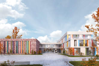 remodel community school, library room, computer labs, modular office building
