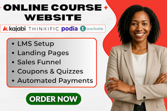 design your online course website on kajabi, thinkific, podia or teachable
