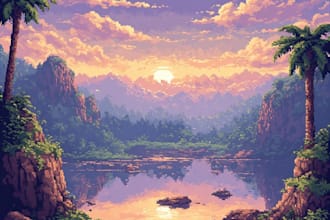 draw pixel art scene and background for your game