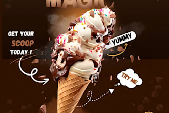 design eye catching ice cream and food ads for your brand
