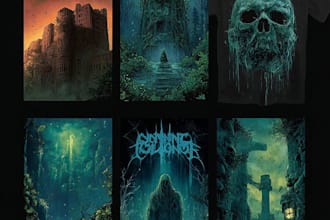 create a metal album cover, tshirt, or scary dark art illustration