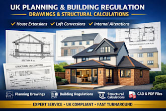 draw UK planning permission, building regulation and structural drawings