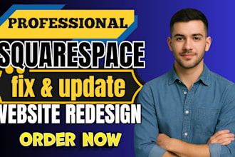 fix squarespace website issues, update squarespace maintainance and customize