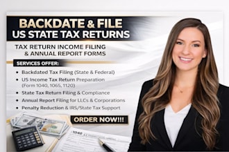 backdate and file us state tax, tax return income filling,file annual tax report