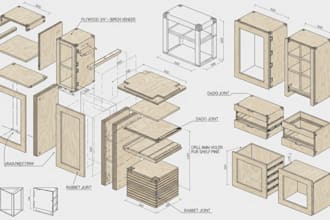 design 3d shop drawing, furniture woodworking, plywood, millwork design