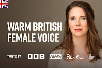 record a warm, professional british voiceover for brands and video