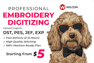 professional embroidery digitizing image to dst, pes, jef,